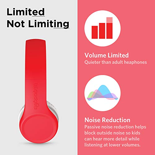 LilGadgets Connect+ Foldable Headphones, Adjustable Fit Soft Touch Padding for Kids with Mic, Volume-Limited & Noise Reduction On-Ear Wired Headset for School with SharePort - Red, Ages 3-14 - color: Red