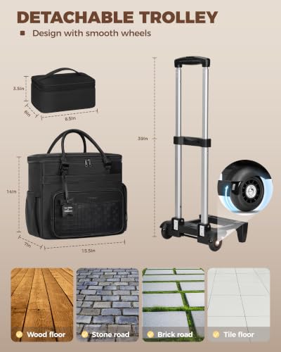 Ytonet Rolling Laptop Bag with Large Cup Holder, 15.6 In Rolling Briefcase for Women Rolling Teacher Bag with Insulated Lunch Box, Detachable Trolley Roller Tote Bags for Work, Office, Teacher, Black - color: Pure Black