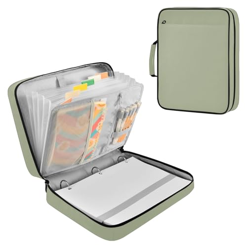 Sage Grey Green Zipper Binder Bag with Handle,1.25 Inch 3 Ring O-Ring 500 Sheet Capacity 6 Tab Expanding File Folder Storage Pockets Binder for School Office Organizer Supplies - color: Multicolored-01