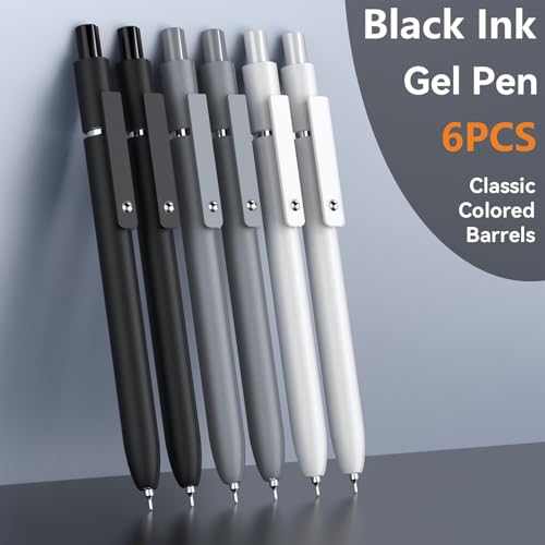 ACEES Gel Pens, 6 Pcs 0.5mm Fine Point Black Ink Pen With Smooth Writing, Office Desk Accessories, School Writing Supplies Gifts for Men Women, Quick Dry Pens For Journaling, Black/Gray/White - color: Black Gray White