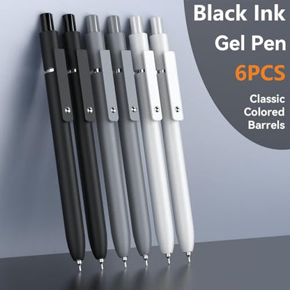 ACEES Gel Pens, 6 Pcs 0.5mm Fine Point Black Ink Pen With Smooth Writing, Office Desk Accessories, School Writing Supplies Gifts for Men Women, Quick Dry Pens For Journaling, Black/Gray/White - color: Black Gray White