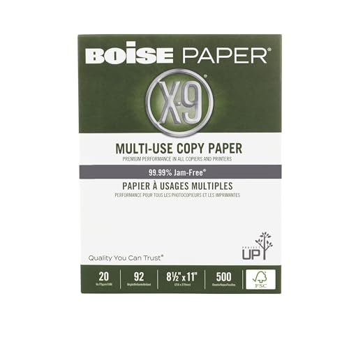Boise® X-9® Multi-Use Print & Copy Paper, Letter Size (8 1/2" x 11"), FSC® Certified, 92 (U.S.) Brightness, 20 Lb, White - size: 10 Reams (5000 Sheets), style: 8.5 x 11, 20 lb., FSC