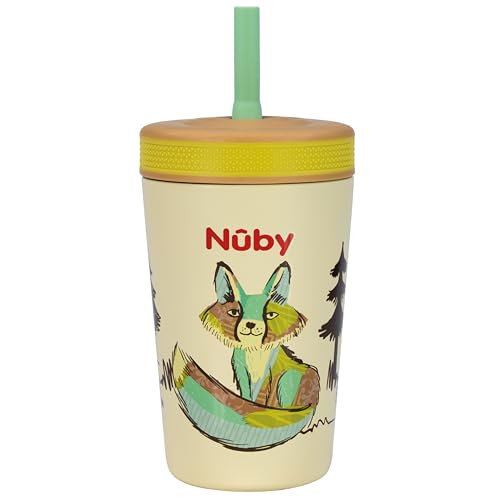Nuby Thirsty Kids Insulated Toddler Cup with Silicone Flexstraw - 12 oz - Stainless Steel and Leak-Resistant - 18+ Months - Fox - color: Forest Fox