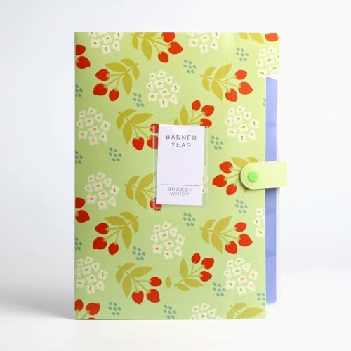 Folder Organizer Expanding File Folder Patternted - Accordion Document Organizer with 6 Pockets and Labels, Waterproof A4/Letter Size for School Office Home (Green Floral) - style: Green Floral Pro