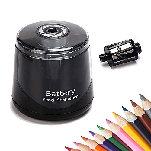 Electric Pencil Sharpener, Battery Operated for Kids Artists Adults, Automatic Sharpen for 2B/HB/Colored Pencils, Portable for Classroom Office Home - color: Black
