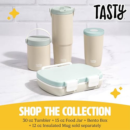 Tasty Bento Style Lunch Box, 4 Compartments with Built-In Phone Stand, BPA-Free Plastic, Portable Food Storage Container, Cream - color: Cream