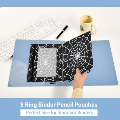 Gredecor 3 Ring Binder Pencil Pouch, Black Spiderweb Zippered Pen Case Pouches with Clear Window, 2 Pack Stylish Office & School Supplie - color: Black Spiderweb