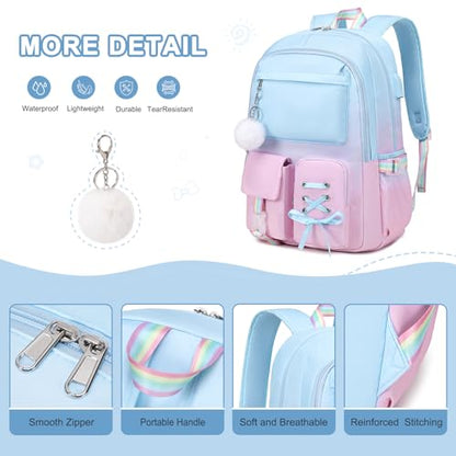 Scothen Backpack for Girls with Bento Lunch Box Set, School Bag Bookbag for Teens Girls Kids Student, 43oz Lunch Containers Lunchbox, Insulated Lunch Bag & Pencial Case, Back to School Gifts - color: Blue Pink