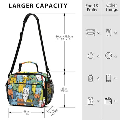 MNSRUU Student Lunch Bag Cute Cat Insulated DinnerTotes Picnic Bag Lunch Box with Adjustable Shoulder Strap for Teen Kids Adults - color: Cat I7925