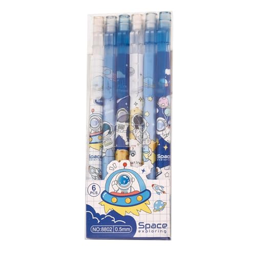 MOZXIRZ 4 Pcs Cute Mechanical Pencils with Top Eraser 0.5mm Cartoon Space Mechanical Pencil School Pencil for Women (6pcs Space) - color: 6pcs Space