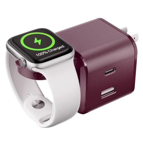 BeaSaf 36W for Apple Charging Block with Built-in Watch Charger, Foldable PD Fast Charger Block for iPhone, Dual Ports Wall Charger Compatible with Apple Watch iPhone AirPods (Plum) - color: Plum