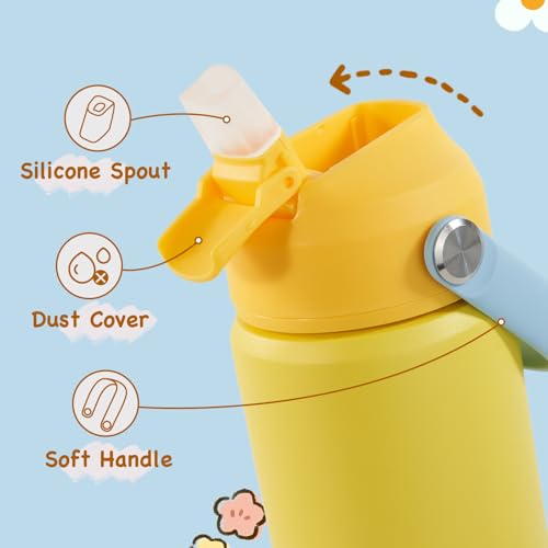 Kerilyn 12oz Kids Water Bottle 2 Pack, Stainless Steel Insulated Water Bottle Bulk, Toddler Cups with Straws Leak-Proof, Kids Water Bottles for School Boys Girls, BPA Free, Cantaloupe + Yellow - color: A. Cantaloupe+Yellow