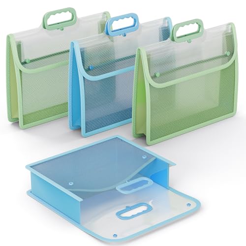 ABC life 4 Pack Portable Transparent Plastic File Folder with Handle | Letter/A4 Size, with Inner Mesh Pocket, for Home Storage, Office and School - Blue&Green - color: Clear Blue&green, size: 4 PACK