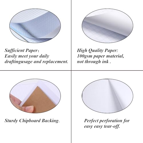 (5-Pack) Engineering Graph Paper Pad - 17" x 11" Grid Paper for Engineering, Drafting, Blueprint Drawing, 125 Sheets/250 Pages 4x4 Blue Quad Rule by Better Office Products - size: 5-Pack