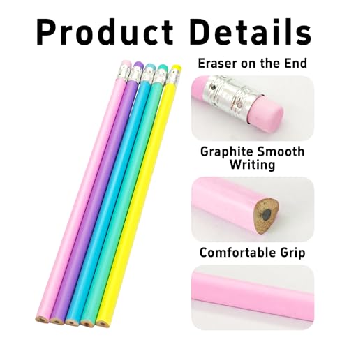 pson 30Pcs HB Graphite Pencils with Erasers, Unsharpened Round Triangular Grip Pencils for School, Office, Drawing, Sketching, and Writing(Pink) - color: Pink