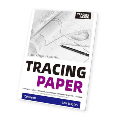 Tracing Paper Pad for Drawing, 100 Sheets, 8.5 x 11 Inch, 50gms Translucent Vellum Paper, for Sketching, Preliminary Drawing, Image Overlays (1 Pack, 8.5×11in) - size: 8.5×11in