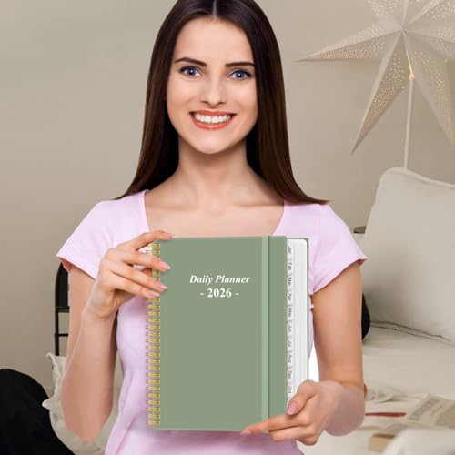 Daily Planner 2026 Full Page Per Day- 2026 Daily & Monthly Planner from January 2026 to December 2026, Day Planner 2026 with 12 Months Tabs, 8.5" x 11", Green - color: Green, size: 8.5" x 11"