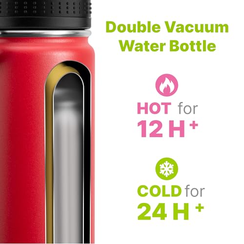 Small Water Bottle for kids-12 oz Stainless Steel Vacuum Insulated Wide Mouth Water Bottle with Spout Lid (Canyon Red) - color: Canyon Red, size: 12 Ounces
