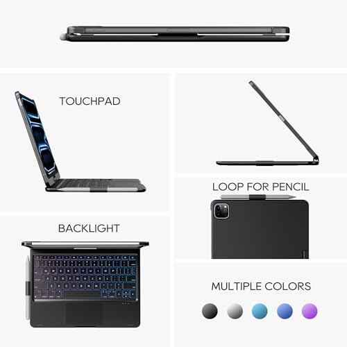 edaiser Swivel Keyboard Case for iPad Pro 11-inch M5 M4 (2025 2024) Black | 360° Rotatable Protective Cover with Pencil Holder | Multi-Touch Trackpad | RGB Backlit | A3357 A3358 A3359 A2836 A2837 A3006 - color: Black, size: iPad Pro 11" (M4/M5)