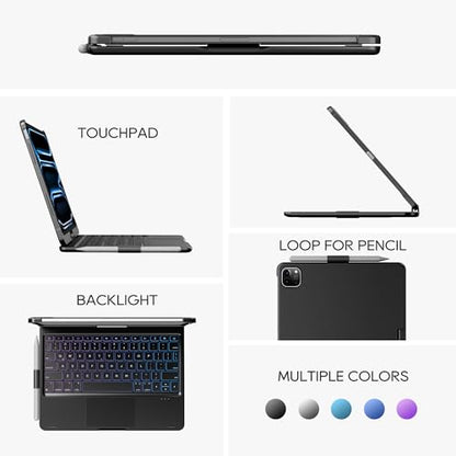 edaiser Swivel Keyboard Case for iPad Pro 11-inch M5 M4 (2025 2024) Black | 360° Rotatable Protective Cover with Pencil Holder | Multi-Touch Trackpad | RGB Backlit | A3357 A3358 A3359 A2836 A2837 A3006 - color: Black, size: iPad Pro 11" (M4/M5)
