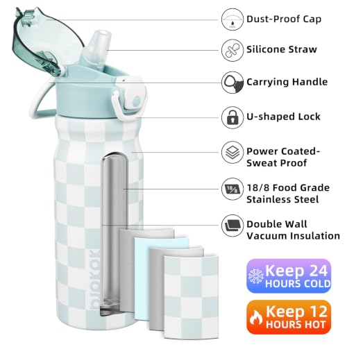BJPKPK Stainless Steel Insulated Water Bottle with Straw Lid 18oz Reusable Metal Thermal Flask Bottles Keep Cold and Hot,Plaid - color: Plaid, size: 18 Ounces