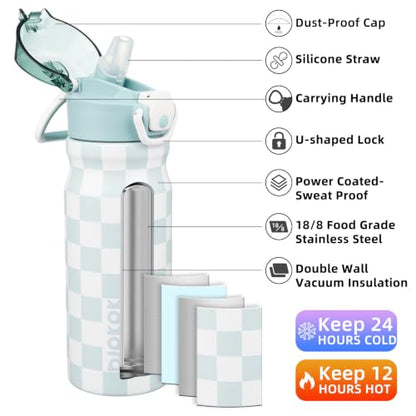 BJPKPK Stainless Steel Insulated Water Bottle with Straw Lid 18oz Reusable Metal Thermal Flask Bottles Keep Cold and Hot,Plaid - color: Plaid, size: 18 Ounces