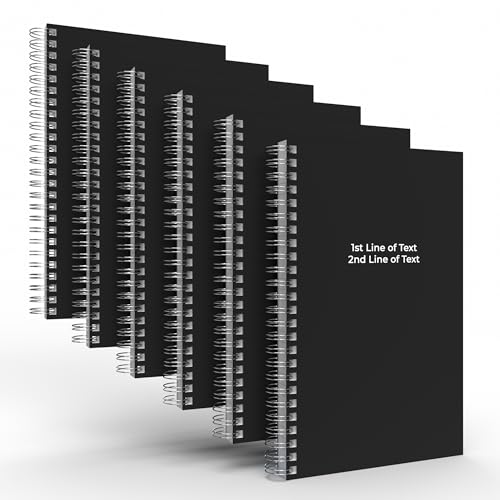 Custom Spiral Notebook Journals with a Black Colored Cover - 6 Pack of 5" x 8" – College Ruled, Hard Cover, 50 Sheets Per Book – For Journaling, Office, School Supplies, etc. - color: Black, size: 5" x 8"