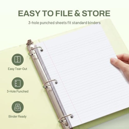 SUNEE 5 Subject Notebook College Ruled - 200 sheets (400 Pages), 9"x11", 5 Pocket Colored Dividers, 3-Hole Punched Paper, Sage Green - color: Sage Green, style: College Ruled