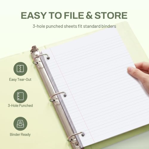 SUNEE 5 Subject Notebook College Ruled - 200 sheets (400 Pages), 9"x11", 5 Pocket Colored Dividers, 3-Hole Punched Paper, Sage Green - color: Sage Green, style: College Ruled