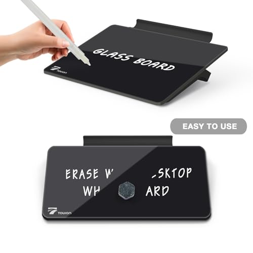 TOWON Small Glass Dry Erase Board, Desk White Board with Standing, Mini Whiteboard Easel Pad Set, Stenography Artifact for Office, Home and School Supplies, 8x6 Inches, Black - color: Black