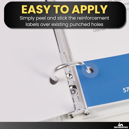 1InTheOffice Hole Punch Reinforcement Stickers, Paper Hole Reinforcement Stickers, Hole Reinforcers for Ring Binders - Sheet Hole, 20 Labels Per Sheet, White, 1/4" Diameter, 400/Pack