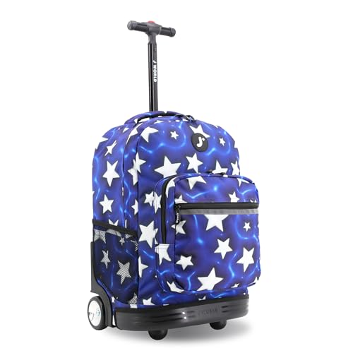 J World Sunrise Kids Rolling Backpack with Wheels for Girls Boys, Roller Bookbag for School, 18 x 13 x 9 Inches, Puffy Star - color: Puffy Star