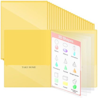 Henoyso 48 Pcs Yellow School and Home 2 Pocket Folders with 4 Clear Inner Pockets Plastic Heavy Duty Homework Folders Parent Teacher Communication for Student Home Office Classroom,11 x 9 Inch - color: Yellow