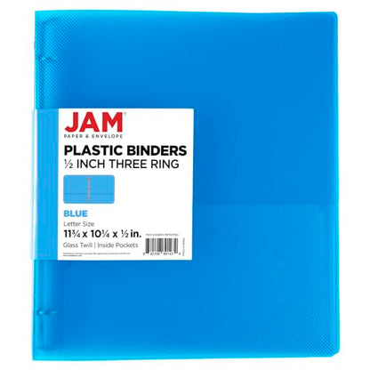 JAM PAPER Plastic 0.5 inch Binder - Blue 3 Ring Binder - Sold Individually - color: Blue, size: 0.5 inch