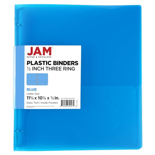 JAM PAPER Plastic 0.5 inch Binder - Blue 3 Ring Binder - Sold Individually - color: Blue, size: 0.5 inch