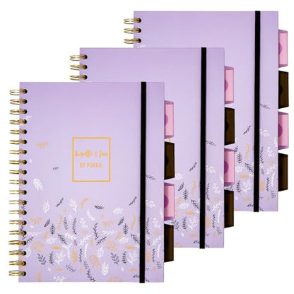 Pukka Pad 5 Subject Spiral Notebook 12-Pack - 200 Pages, 100 Sheets of 80GSM Paper with Repositionable Dividers & Perforated Edges for School & Office - B5-7 X 10, Purple, Squared - color: Rochelle & Jess Squared
