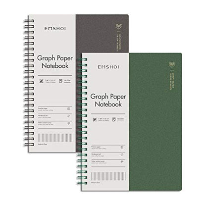 EMSHOI Graph Grid Journal Notebook, 2 Pack, 320 Pages, B5 (7.4" x 10") | 100 GSM Thick Paper, Flexible Plastic Cover, Spiral-bound, for School, Student, Note Taking, Engineering (Brown & Green) - color: Brown Green, style: B5-Graph