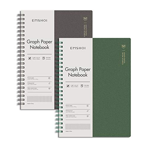 EMSHOI Graph Grid Journal Notebook, 2 Pack, 320 Pages, B5 (7.4" x 10") | 100 GSM Thick Paper, Flexible Plastic Cover, Spiral-bound, for School, Student, Note Taking, Engineering (Brown & Green) - color: Brown Green, style: B5-Graph