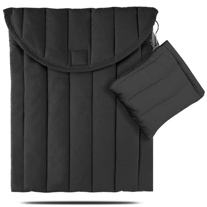 Puffy Laptop Sleeve 11-12 Inch, Soft Laptop Case, Black Set | Compatible with 11-12 Inch Macbook Pro/Air, Asus/Dell/Lenovo Laptops, Protective Carrying Bag with Cable Storage Pouch - color: Black Set, size: 11/12