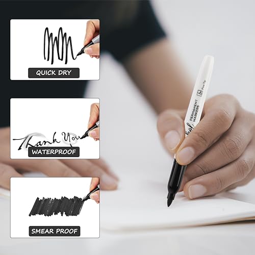 Permanent Markers Bulk, 188 Pack Fine Tip Black Permanent Marker Set, Waterproof Markers, Waterproof, Quick Drying, Office Supplies for School, Office,