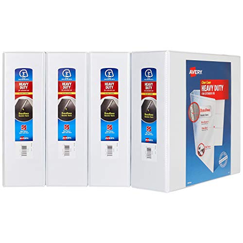 Avery Heavy-Duty View 3 Ring Binder, 3" One Touch Slant Rings, Holds 8.5" x 11" Paper, 4 White Binders (79793)