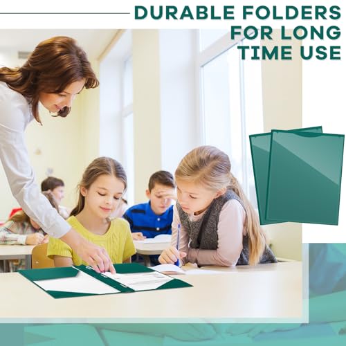 Henoyso 18 Pcs Plastic Folder with Clear Front Pocket and 3 Prong Plastic Folders with Card Slot Pocket Folders with Prongs for School Office (Forest Green) - color: Forest Green