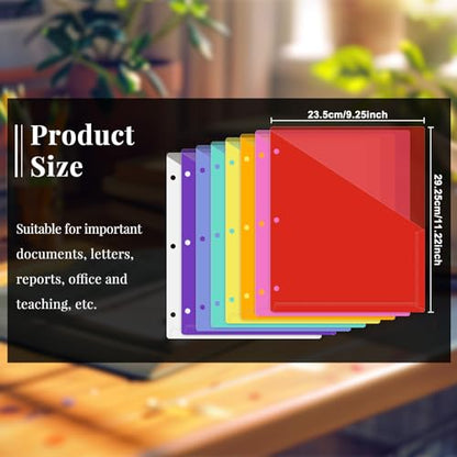 48 Pack 3-Ring Binder Pockets Translucent Polyester 3 Hole Binder Plastic Sleeves 9.25 x 11.22 Inches Slash Folder Binders Organizer Suitable for Office Classroom Business Home Organizer (Rainbow) - color: Rainbow