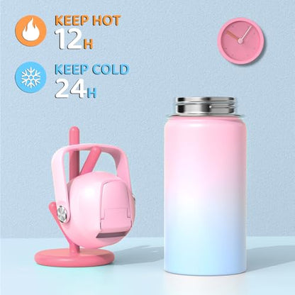 ACESAK Kids School Backpack for Girls, 4-In-1 Bookbag Backpack Set with 14OZ Insulated Kids Water Bottle (Pink Blue) - color: Pink-to-blue Gradient