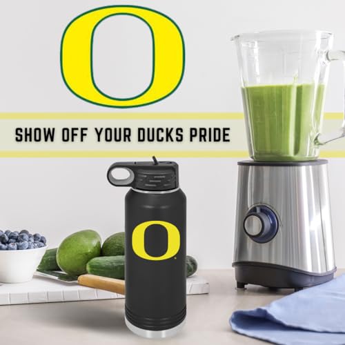 University of Oregon 32oz Stainless Steel Double Walled Black Beverage Bottle with Flip Straw Spout - College Gear for Playoff Season – For Office, Home or Auto – Show your Ducks Pride - style: Oregon / Black