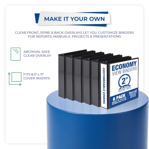 Samsill 2 Inch 3 Ring Binders, Economy Round Ring, Clear View Cover, 425 Sheet Capacity - for School, Home, Office - Black, 6 Pack - size: 6-Pack, style: 2 Inch