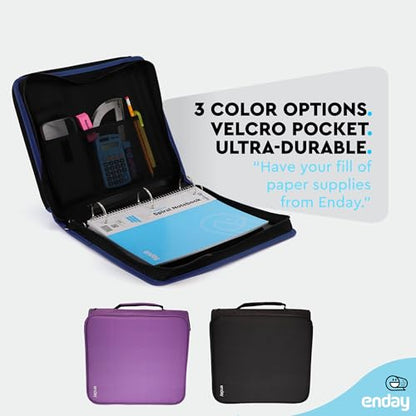 Zipper Binder 3 Ring, Large 2 Inch Binder with Zipper, 880 Sheet Capacity with Durable Handle, Multiple Pockets School Organizer, Blue - by Enday - color: Blue