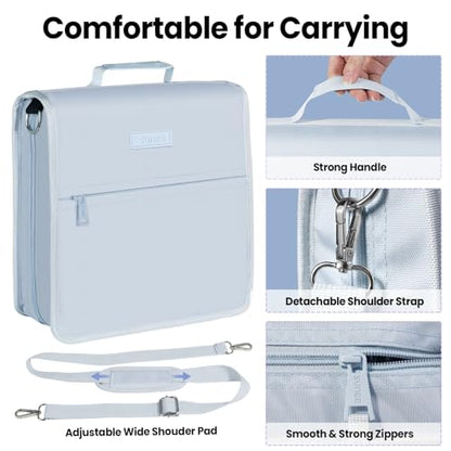 SUNEE Zipper Binder 3 Ring, 3 Inch O-Ring with Handle and Shoulder Strap, 600-Sheet Capacity, 5-Tab Expanding File Folder, Multi-Pockets for Middle School Organizer Binder with Zipper, Dusk Blue