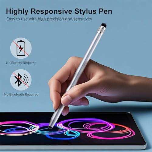LINFANC 12Pcs Silver Stylus Pen for Touchscreen, 2-in-1 Stylus Pen for iPad | High Precision & Sensitivity, Aluminum Body, Suitable for iPad iPhone Android Smartphone Tablet Switch and All Touch Screens - color: 12 Silver