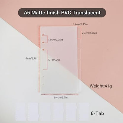 DY.2ten Clear 6-Tab Dividers for 6 Ring Binder, A6 Index, 6 Hole Sturdy Plastic Insertable Notebook Planner Tabs